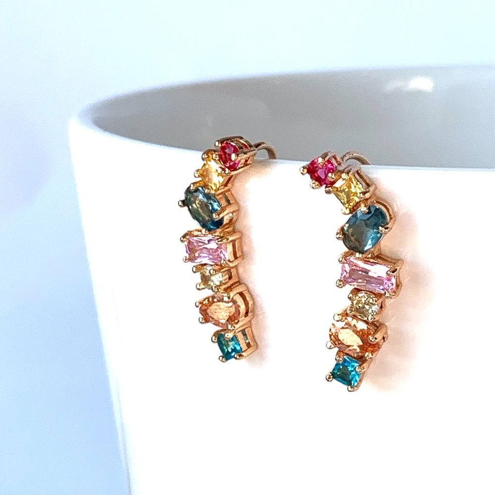 NEW~ Anthropologie Rainbow Stone Crawler Earrings - Picture 3 of 12